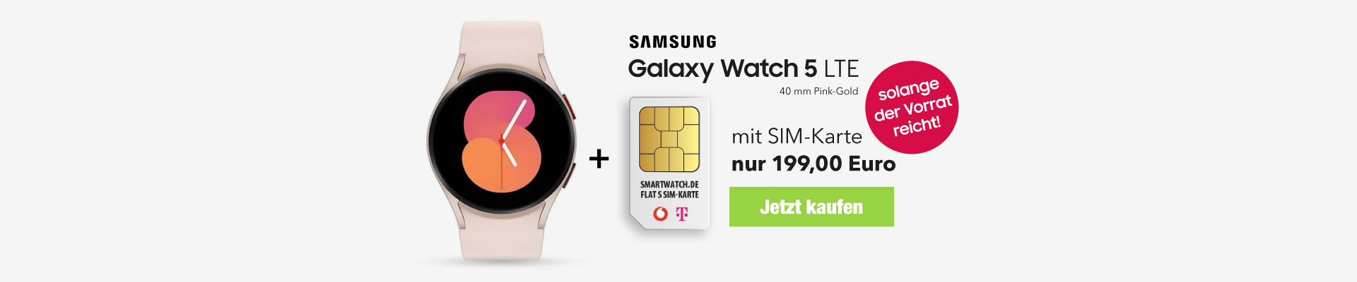 Samsung Galaxy Watch 5 LTE pink/gold mit Vertrag für 199 Euro hier kaufen