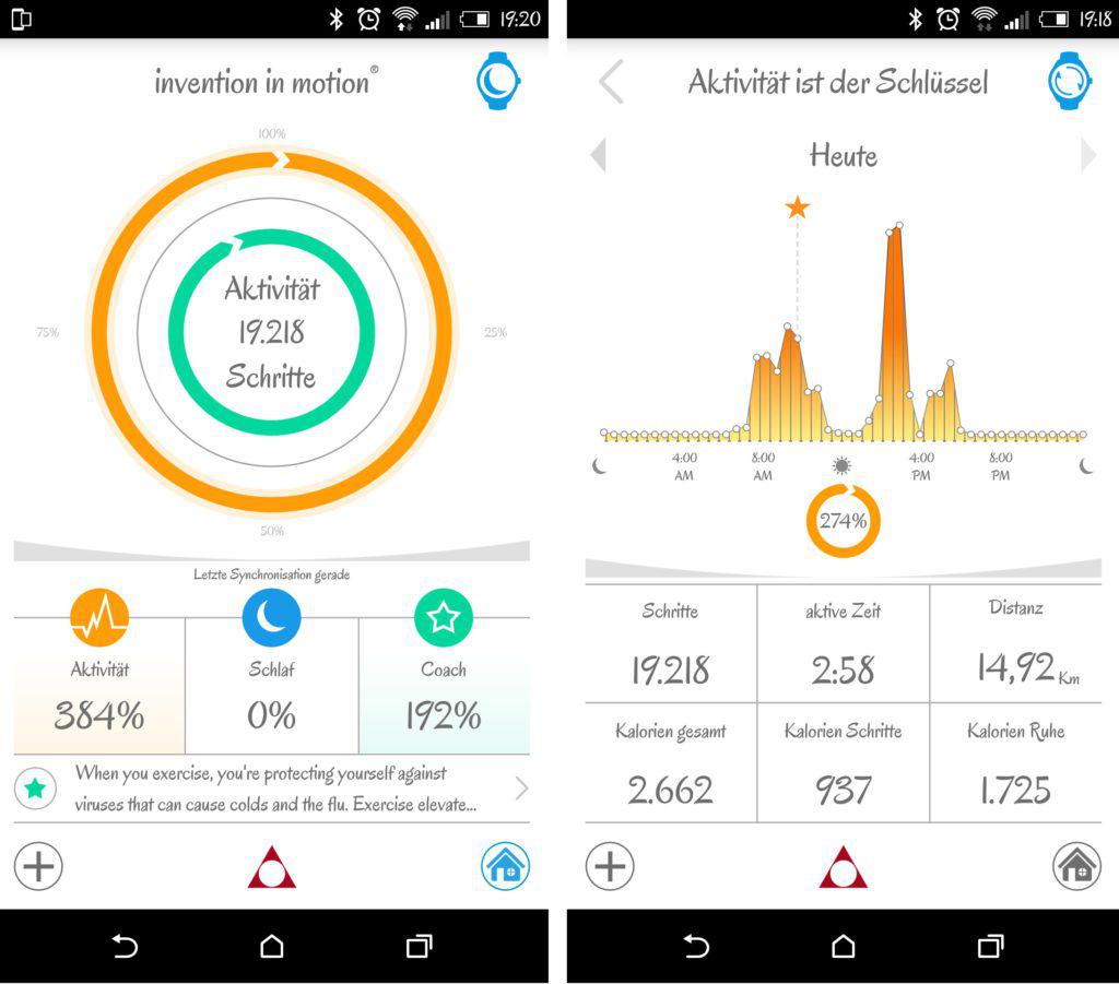 MotionX App Aktivität und Schritte