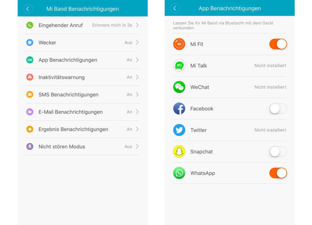 Xiaomi Mi Fit App Benachrichtigungen Mi Band 2