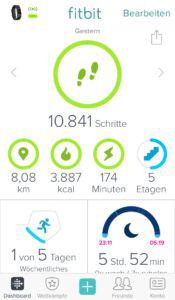 Fitbit Charge 2 App Tageswerte Gesamtleistung