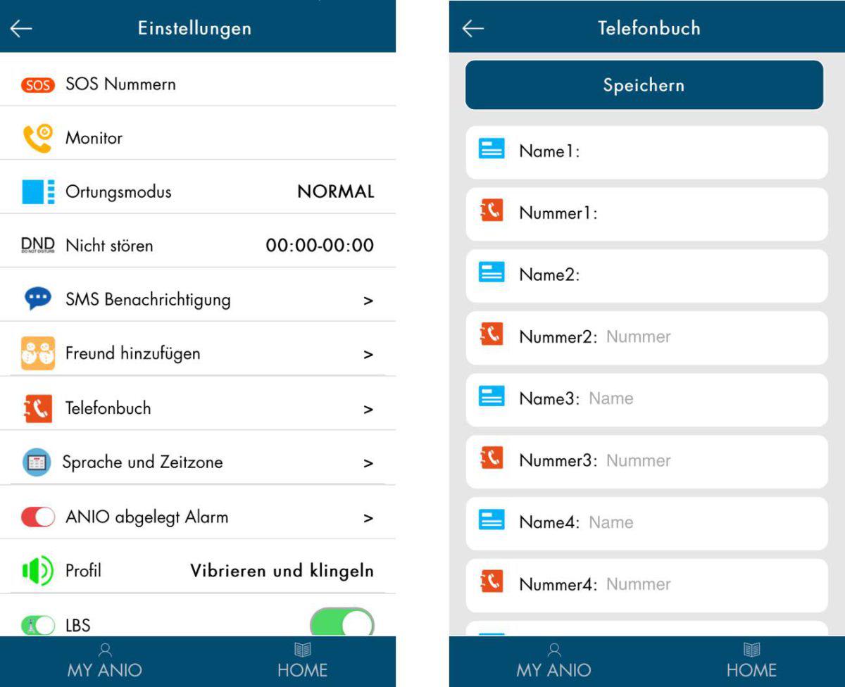 Anio Two App Einstellungen und Telefonbuch Anio Two App Einstellungen und Telefonbuch
