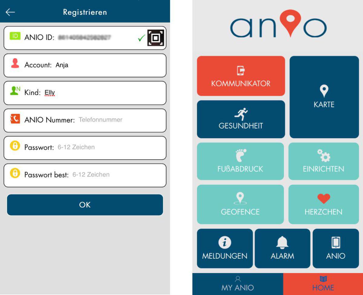 Anio Two App Registrierung und Hauptmenü Anio Two App Registrierung und Hauptmenü