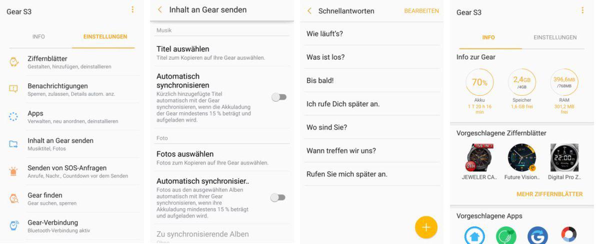 Samsung Gear S3 Frontier App Einstellungen