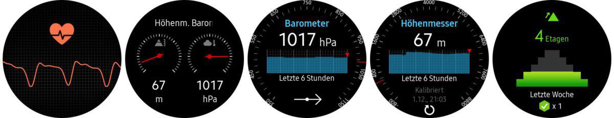 Samsung Gear S3 Frontier Puls, Höhenmesser, Barometer, Etagenzähler