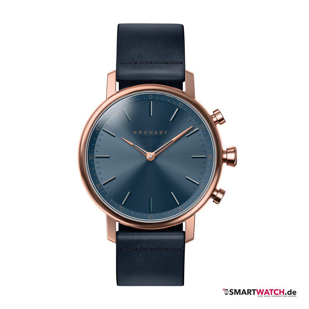 Kronaby Hybrid Smartwatch Carat, Leder - Blau/Rosegold (blaues Zifferblatt)