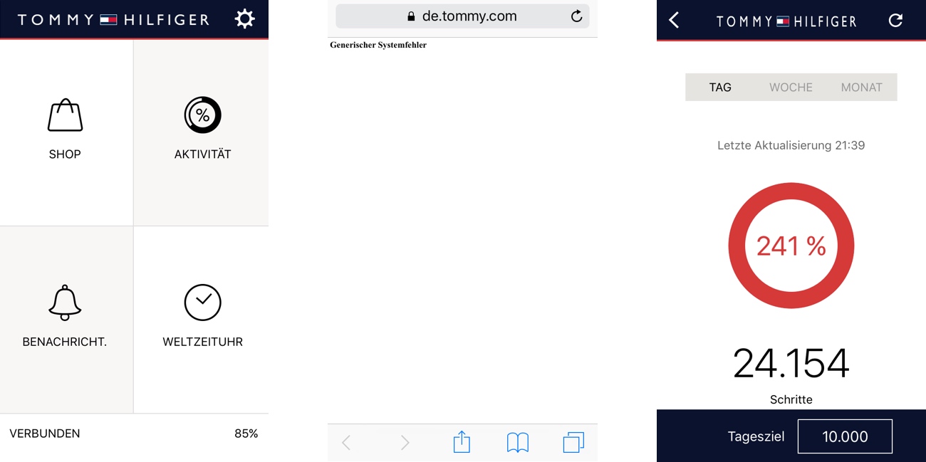 Tommy Hilfiger TH24/7 App Überblick - Shop, Schritte