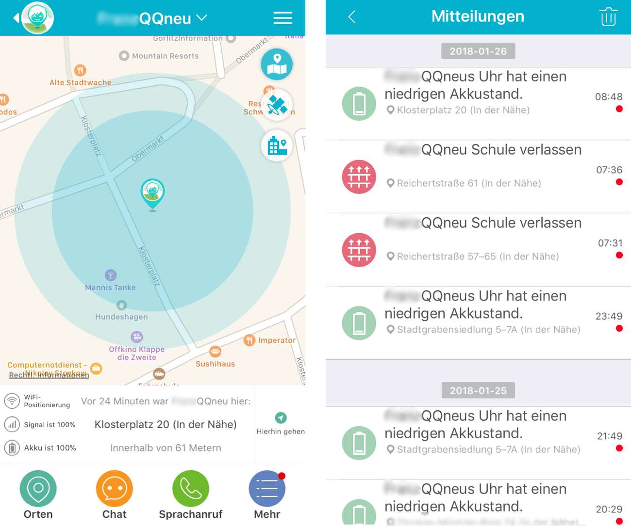 QQ Watch App Karte/Standort und Mitteilungen QQ Watch App Karte/Standort und Mitteilungen