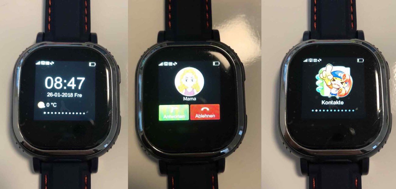 Tencent QQ Watch Touch Dunkelblau Startdisplay, eingehender Anruf, Kontakte Tencent QQ Watch Touch Dunkelblau Startdisplay, eingehender Anruf, Kontakte