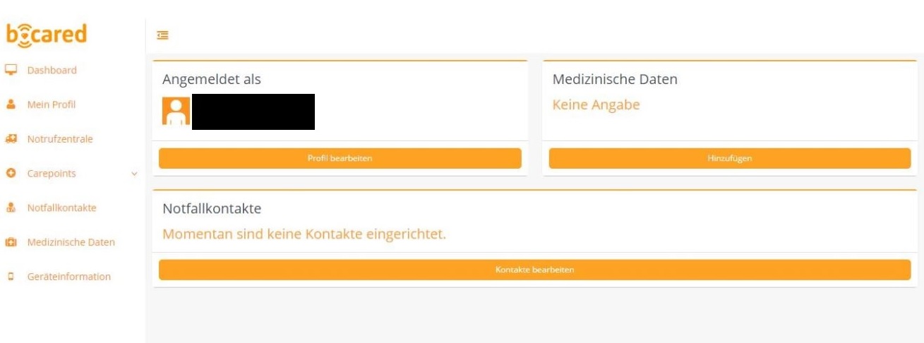 B-Cared Online Portal Screenshot 1 Claptic Notrufuhr Smartwatch Test