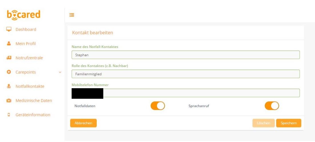 B-Cared Online Portal Screenshot 2 Claptic Notrufuhr Smartwatch Test