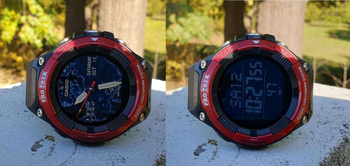 casio wsd-f21hr pro trek smartwatch test display zwei ansichten