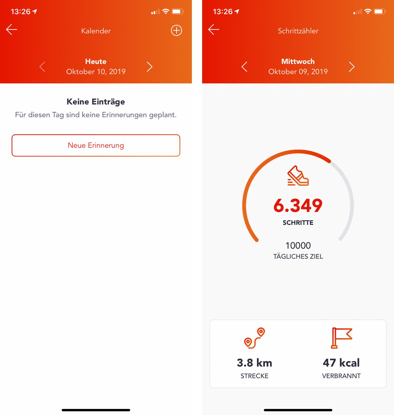 XPLORA GO App Kalender und Schrittzähler XPLORA GO App Kalender und Schrittzähler