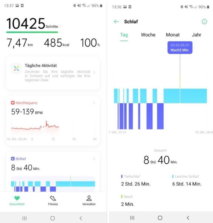 oppo watch test schlafauswertung app
